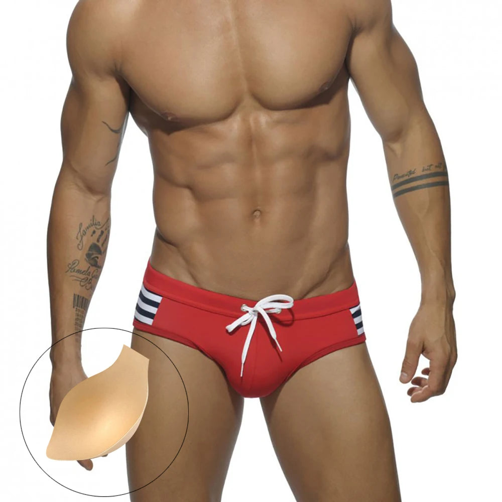 Summer Mens Swimwear Sexy Low Waist Quick Dry Swimming Briefs Pouch Pad Bathing Swimsuit Fashion Male Sport Beach Surfing Trunks