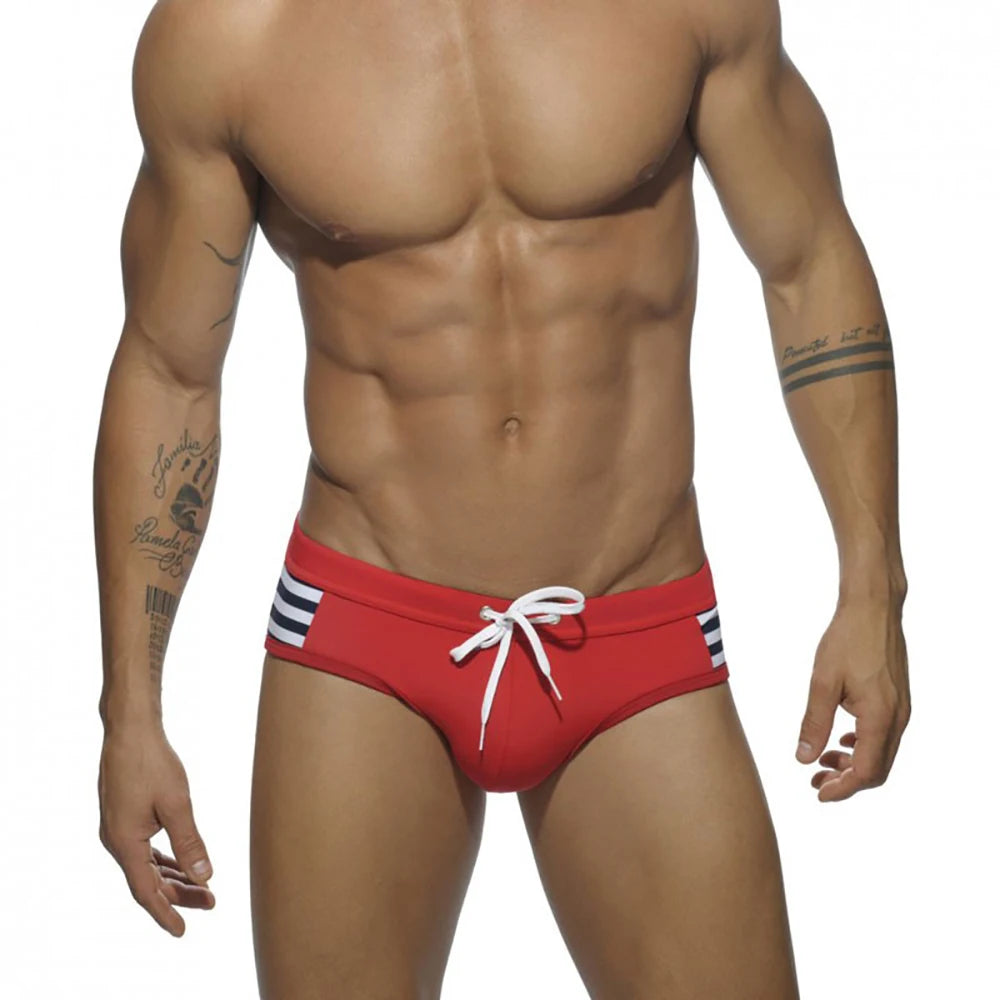 Summer Mens Swimwear Sexy Low Waist Quick Dry Swimming Briefs Pouch Pad Bathing Swimsuit Fashion Male Sport Beach Surfing Trunks