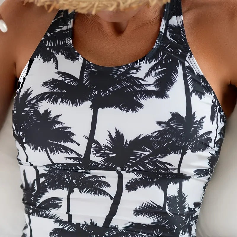 2025 New Women Swim Suit with Shorts Women Cross Strap Swimsuits Printed Vest Strappy Bathing Suits Summer Two-Piece Bikinis