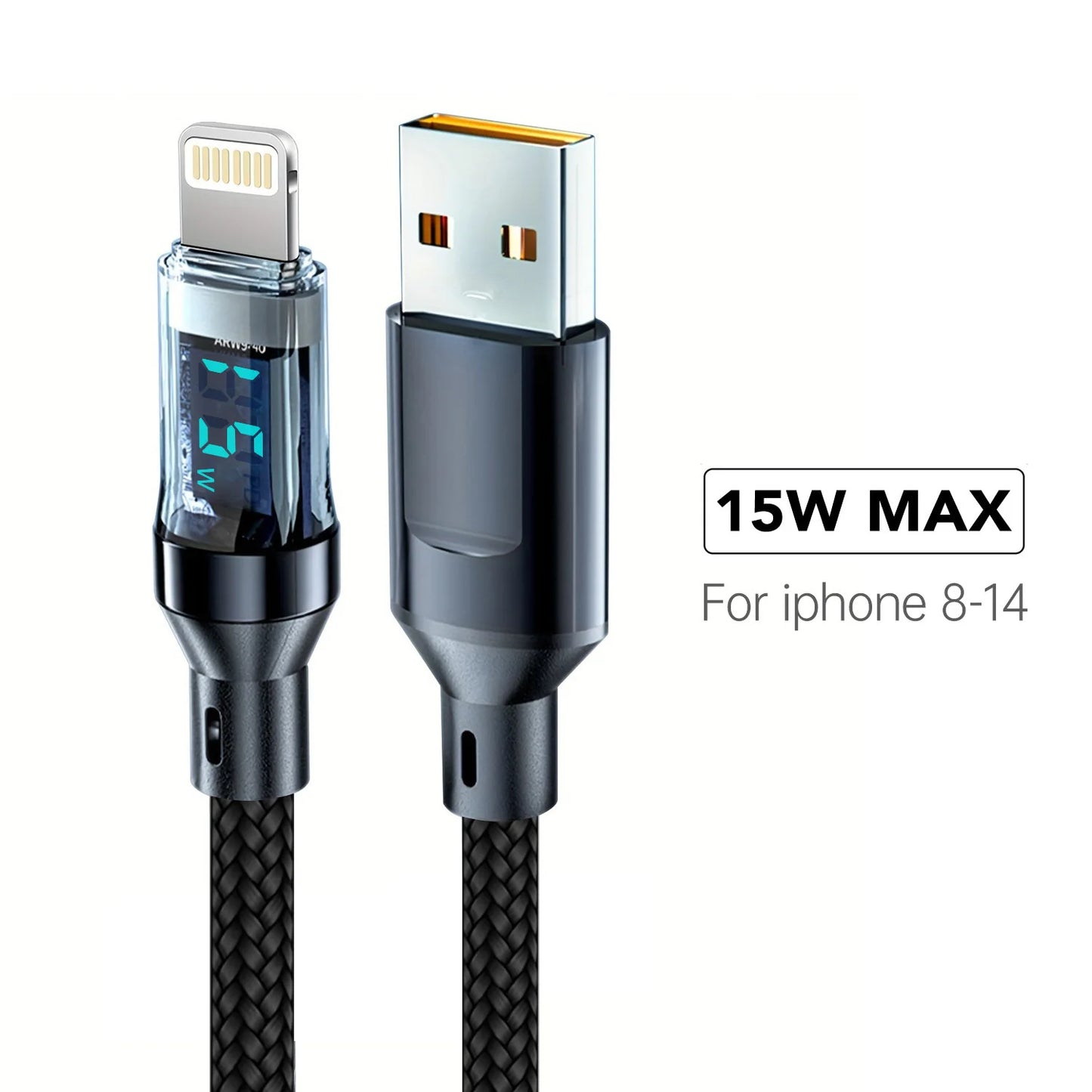 OOZCC LCD Watt Display Cable, 120W Super Fast Charging USB Type C Cable Data Transfer, USB A to Lightning for IPhone14 Pro Max