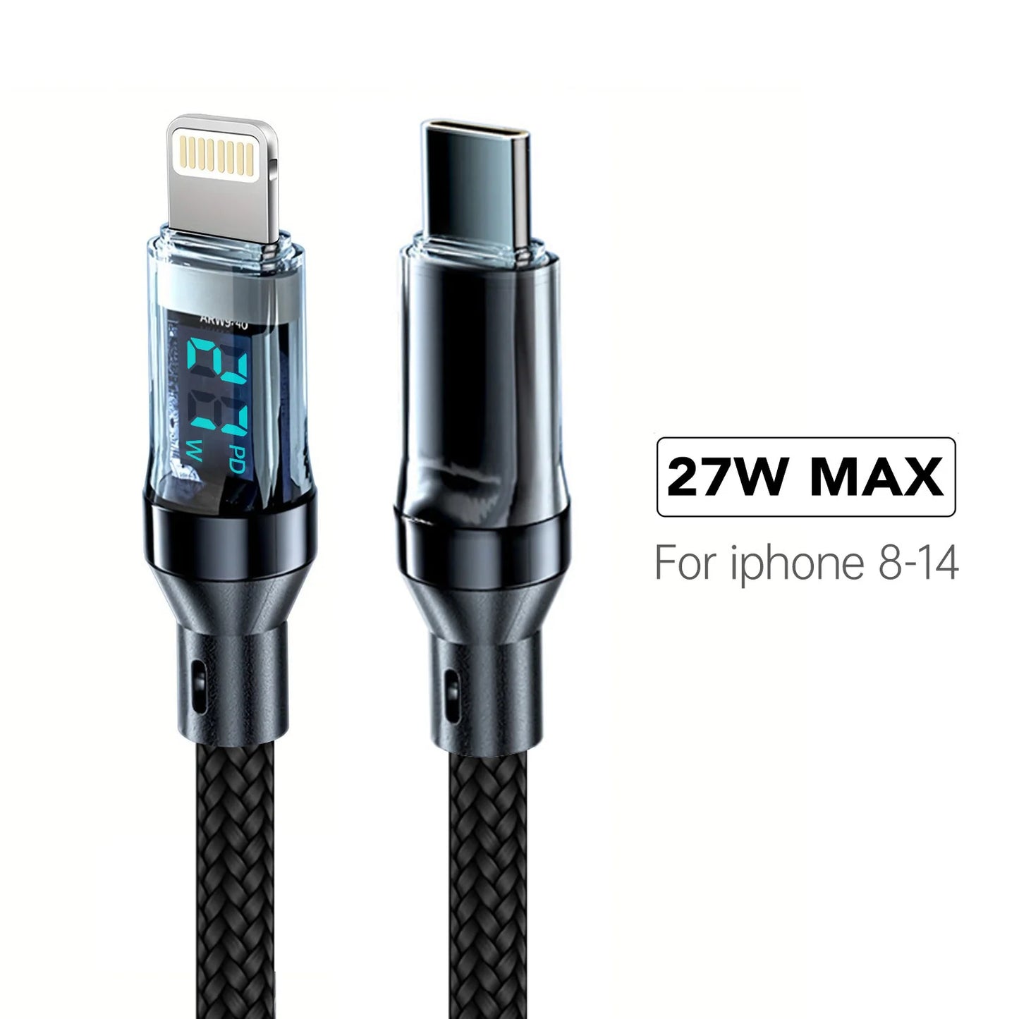 OOZCC LCD Watt Display Cable, 120W Super Fast Charging USB Type C Cable Data Transfer, USB A to Lightning for IPhone14 Pro Max