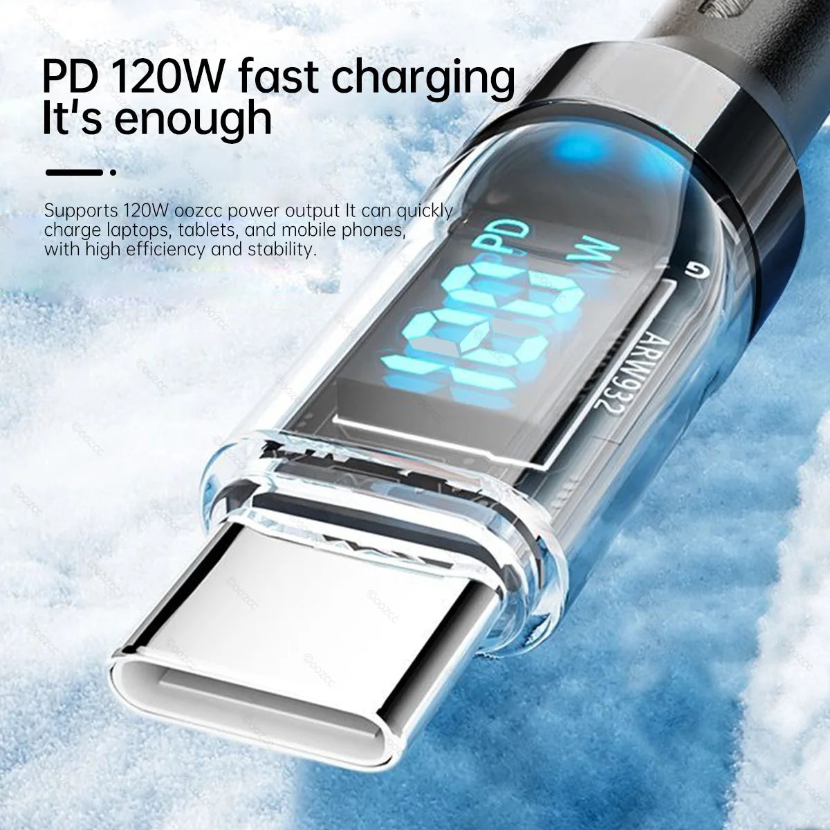 OOZCC LCD Watt Display Cable, 120W Super Fast Charging USB Type C Cable Data Transfer, USB A to Lightning for IPhone14 Pro Max