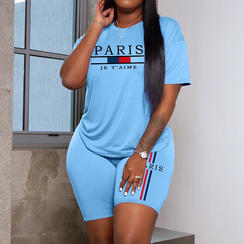Women's Popular Cities Printing Casual T-shirt+Short Set Summer Fashion Y2k Short Streetwear