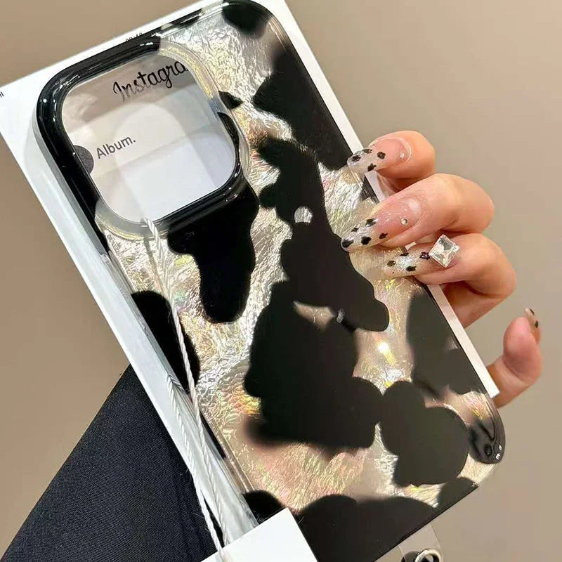 Gradient Ink Marks Laser Phone Case For Phone 16 15 14 13 12 11 Pro Max XS X XR 7 8 Plus Stylish Leopard Print Back Bumper Cover