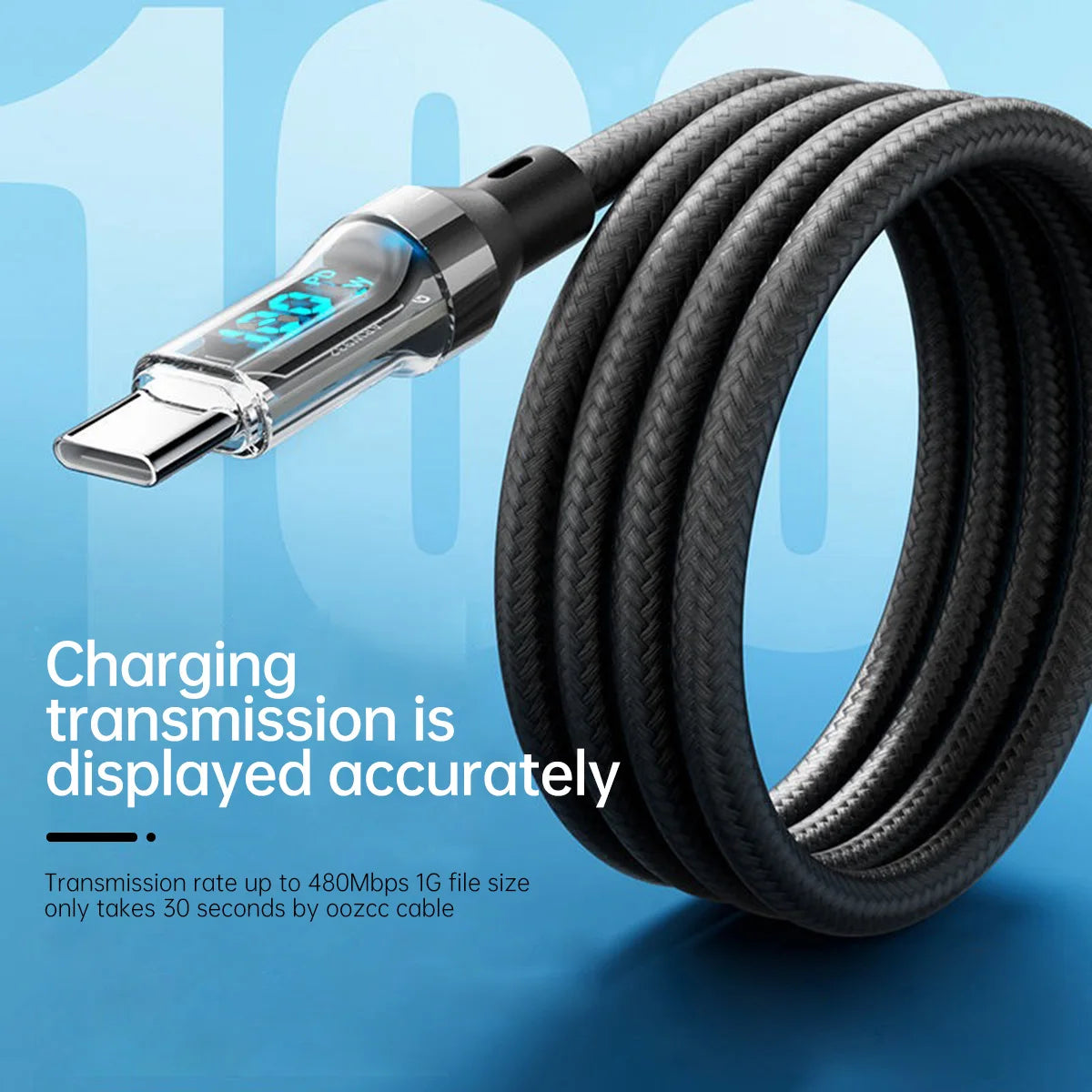 OOZCC LCD Watt Display Cable, 120W Super Fast Charging USB Type C Cable Data Transfer, USB A to Lightning for IPhone14 Pro Max