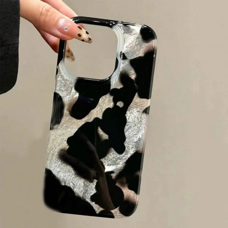 Gradient Ink Marks Laser Phone Case For Phone 16 15 14 13 12 11 Pro Max XS X XR 7 8 Plus Stylish Leopard Print Back Bumper Cover