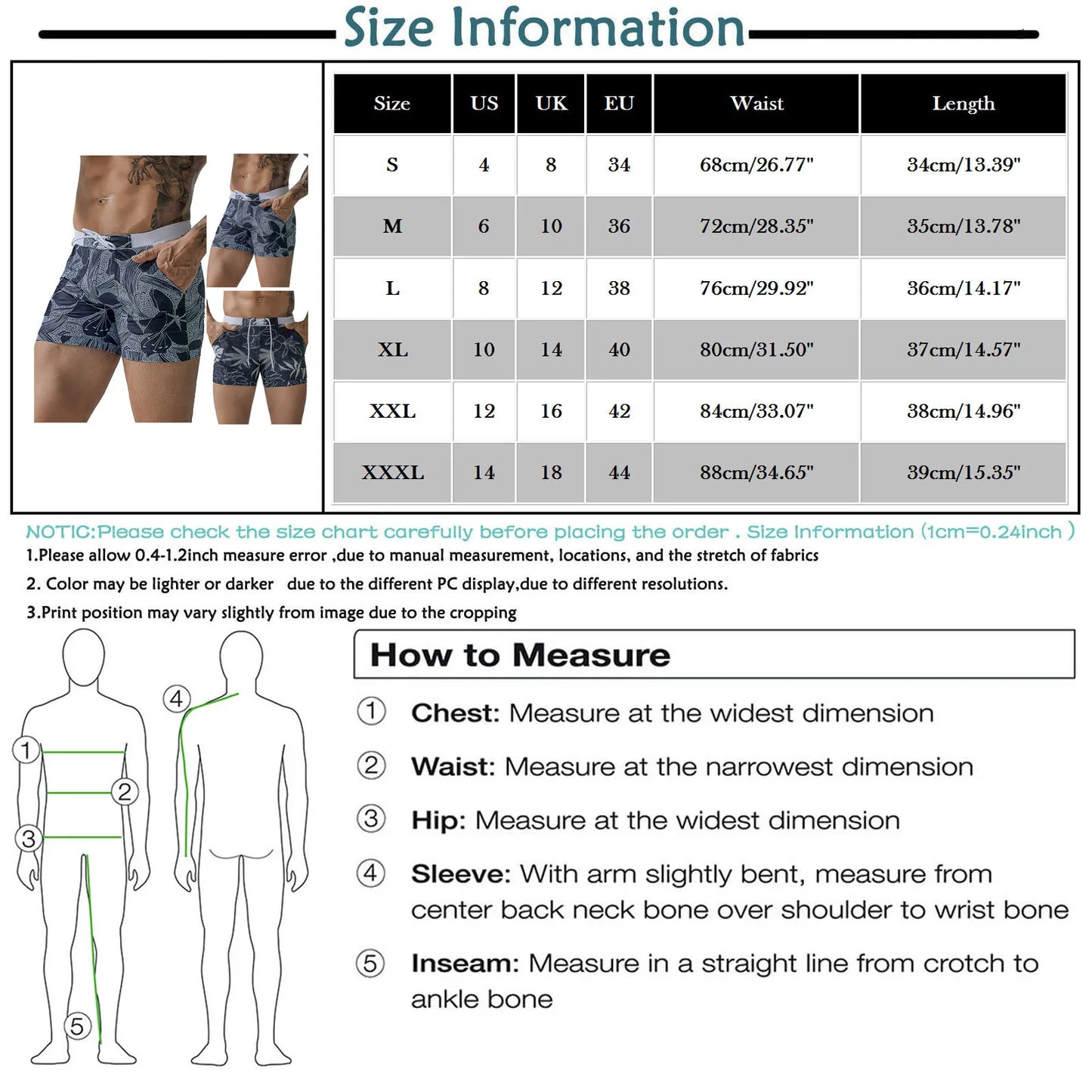 Mens Swim Trunk Swimwear Bathing Suit Swim Brief Square Leg Board Short