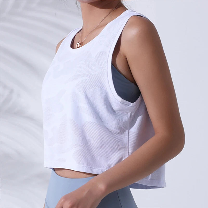 Women Camouflage Breathable Mesh Sleeveless Fitness Crop Top