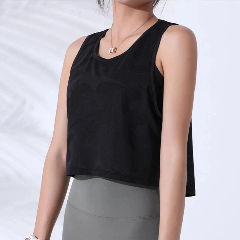 Women Camouflage Breathable Mesh Sleeveless Fitness Crop Top