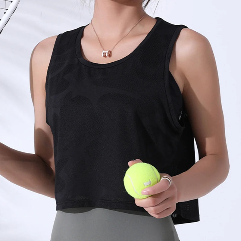 Women Camouflage Breathable Mesh Sleeveless Fitness Crop Top