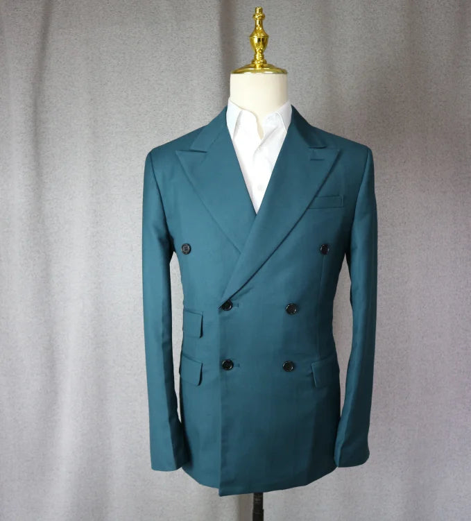 Men's Suit 2 Piece Double Breasted Peak Lapel Jacket Business Casual Slim Fit Wedding  Suit For Men ( Blazer+Pants）