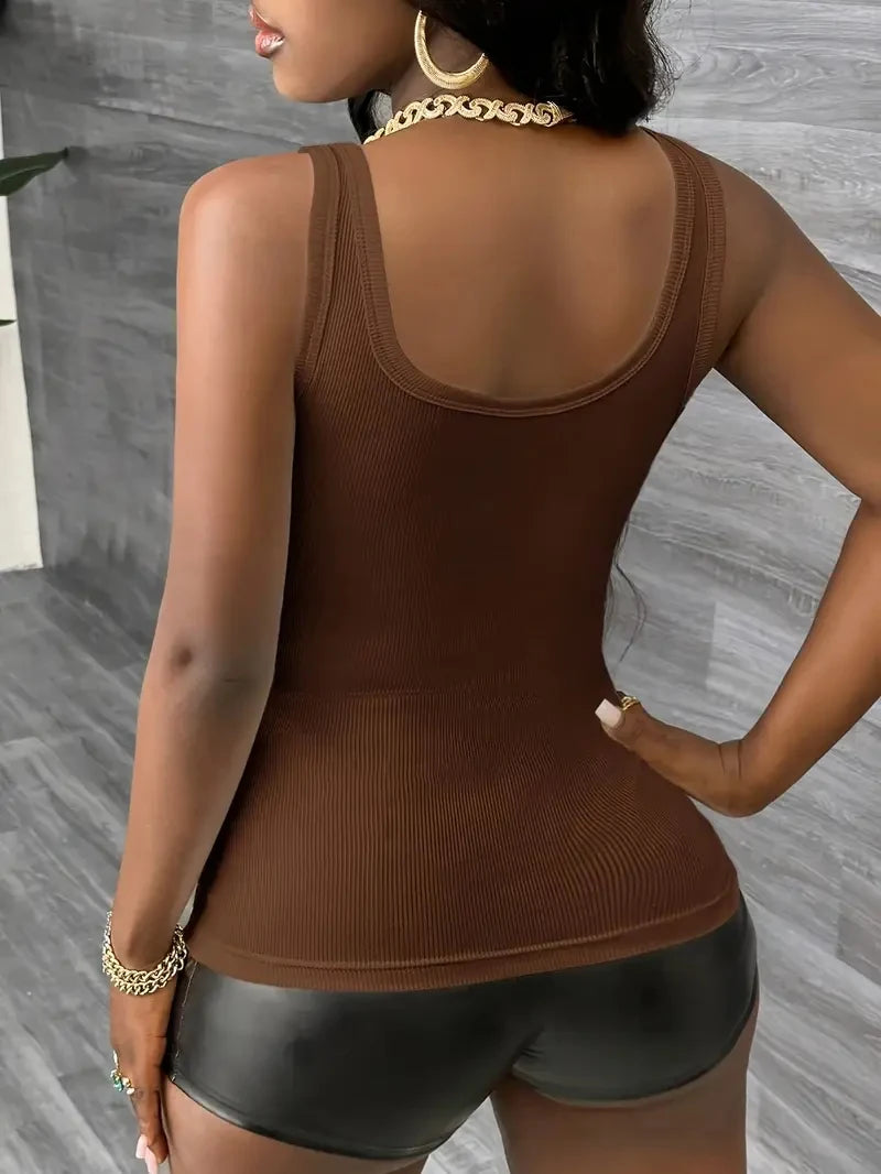 Women's Fashion V-Neck Elastic Slim Fit Vest Style Tank Top