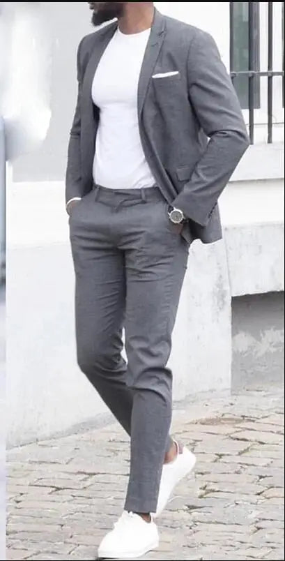 Men's Casual 2 Piece Business Suit Slim Fit Peak Lapel