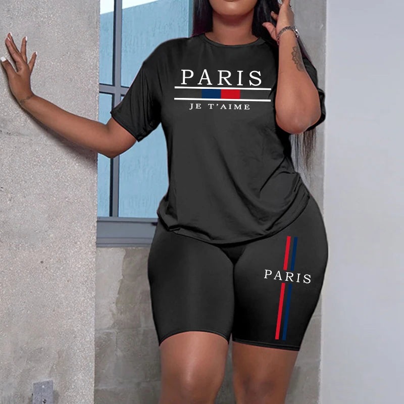 Women's Popular Cities Printing Casual T-shirt+Short Set Summer Fashion Y2k Short Streetwear