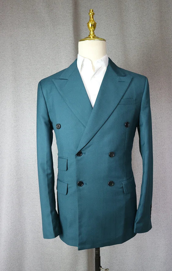 Men's Suit 2 Piece Double Breasted Peak Lapel Jacket Business Casual Slim Fit Wedding  Suit For Men ( Blazer+Pants）