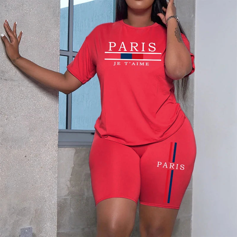 Women's Popular Cities Printing Casual T-shirt+Short Set Summer Fashion Y2k Short Streetwear