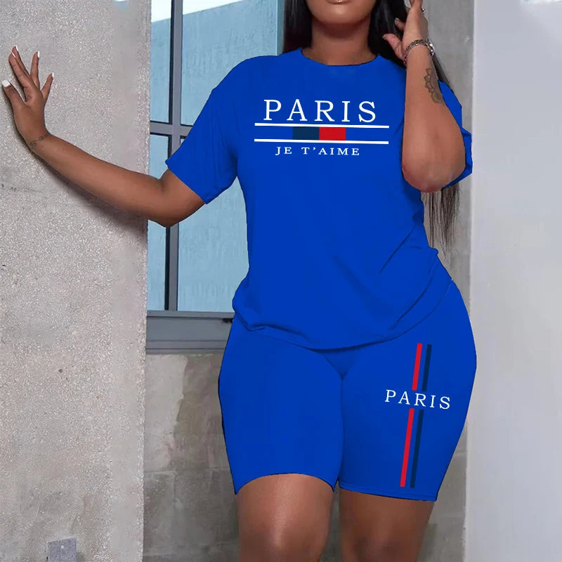 Women's Popular Cities Printing Casual T-shirt+Short Set Summer Fashion Y2k Short Streetwear