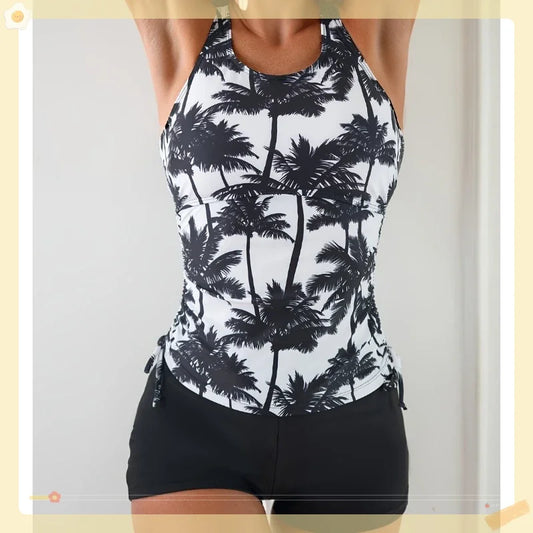2025 New Women Swim Suit with Shorts Women Cross Strap Swimsuits Printed Vest Strappy Bathing Suits Summer Two-Piece Bikinis