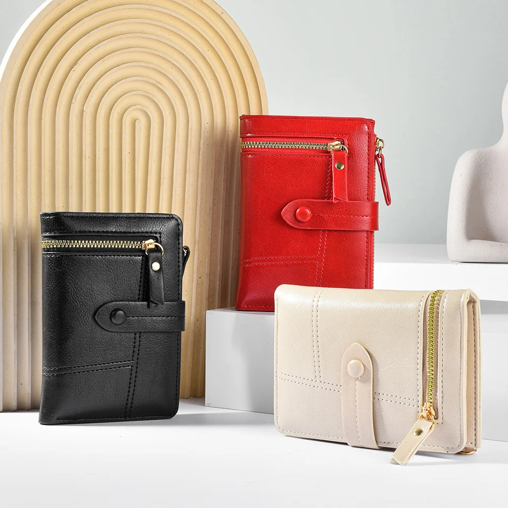 High Quality PU Leather Short Folding Vertical Double Zipper Fashion Women's Wallet