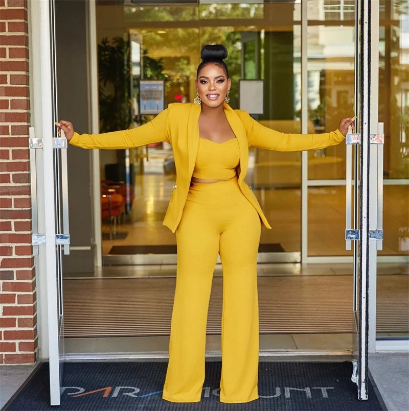 Elegant 3 Piece Women Suit Blazer and Pant Suits Business Work Wear