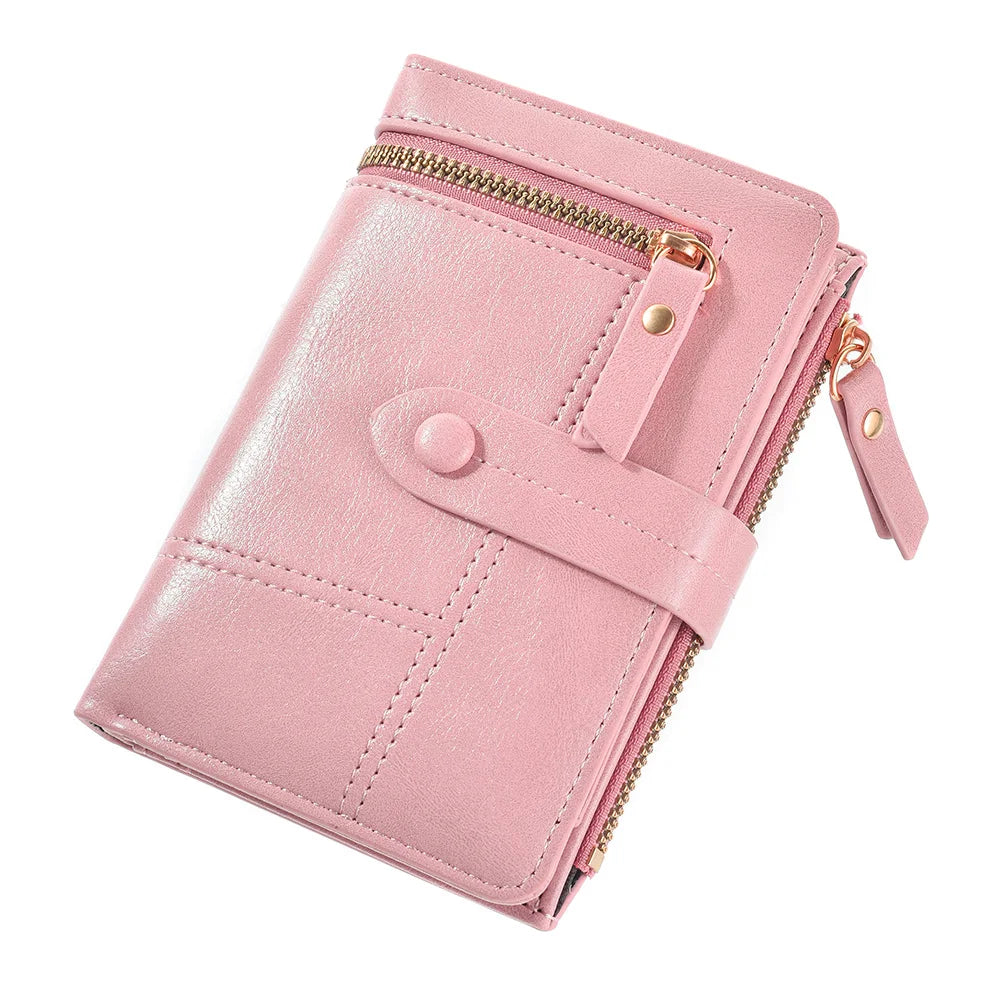 High Quality PU Leather Short Folding Vertical Double Zipper Fashion Women's Wallet