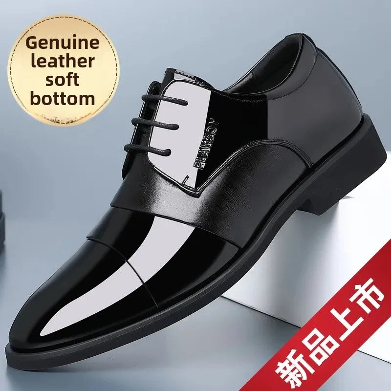 Business Formal Casual Shoes British Trendy Groom's True Leather Increased Inner Heel Korean Style Wedding Shoes Men's Summer So
