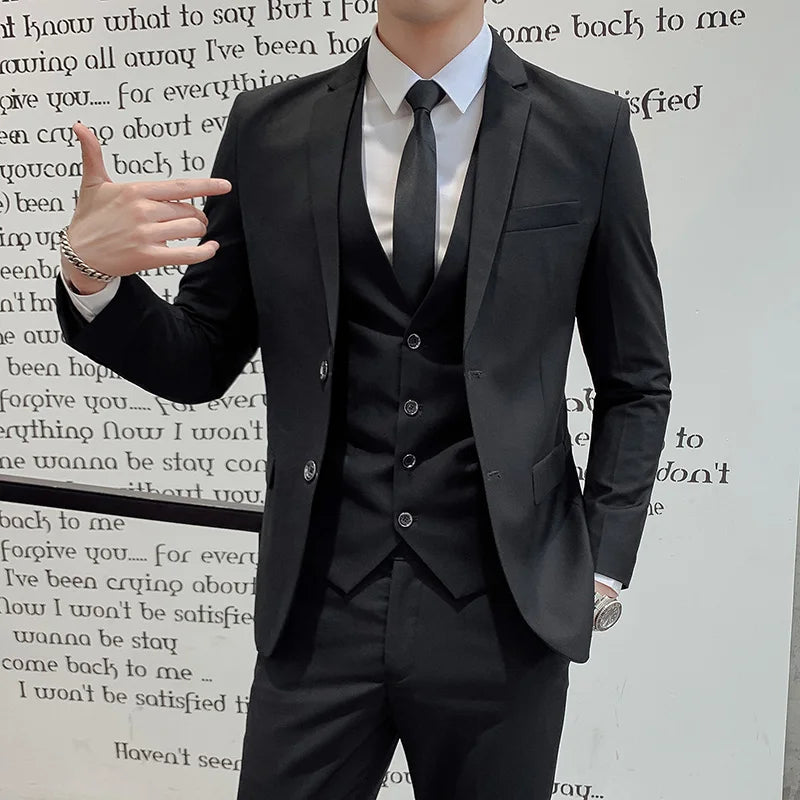 Men's Business Fashion Fair Best Man Suit (Blazer+Vest+Pants)