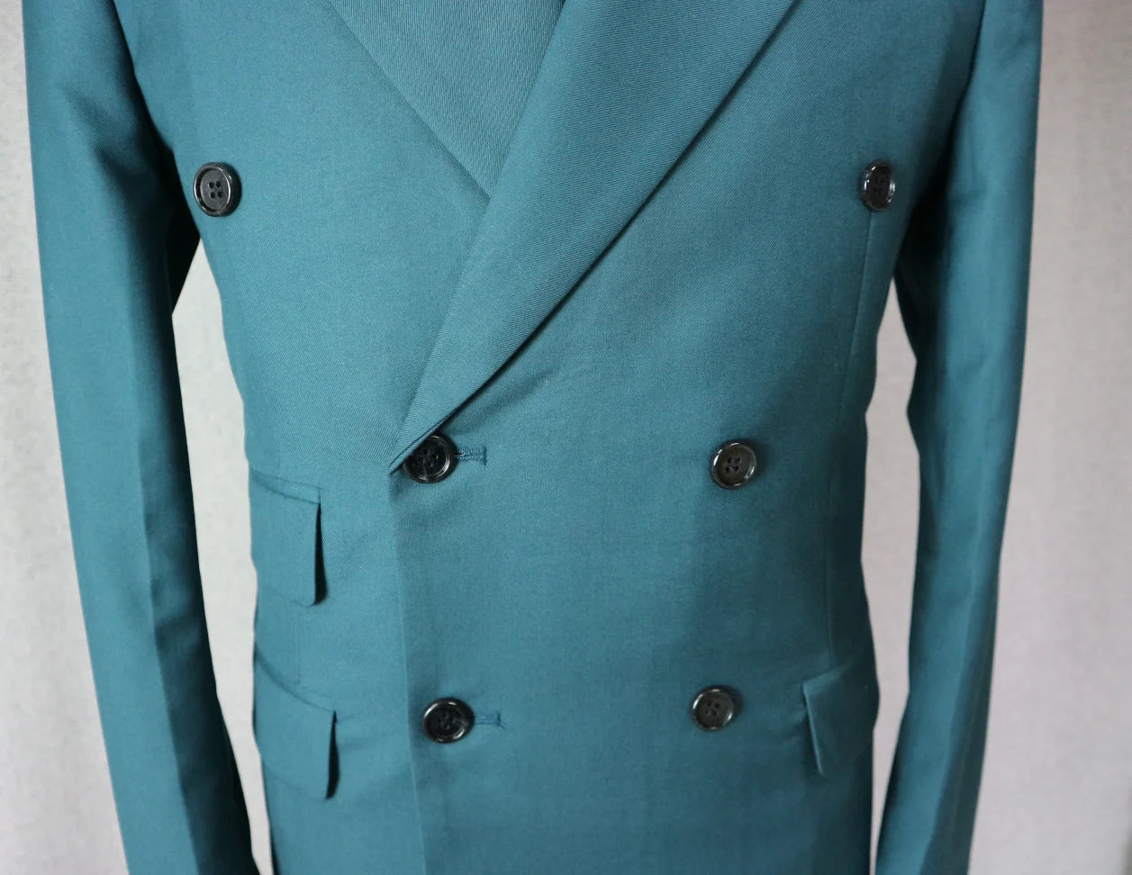 Men's Suit 2 Piece Double Breasted Peak Lapel Jacket Business Casual Slim Fit Wedding  Suit For Men ( Blazer+Pants）