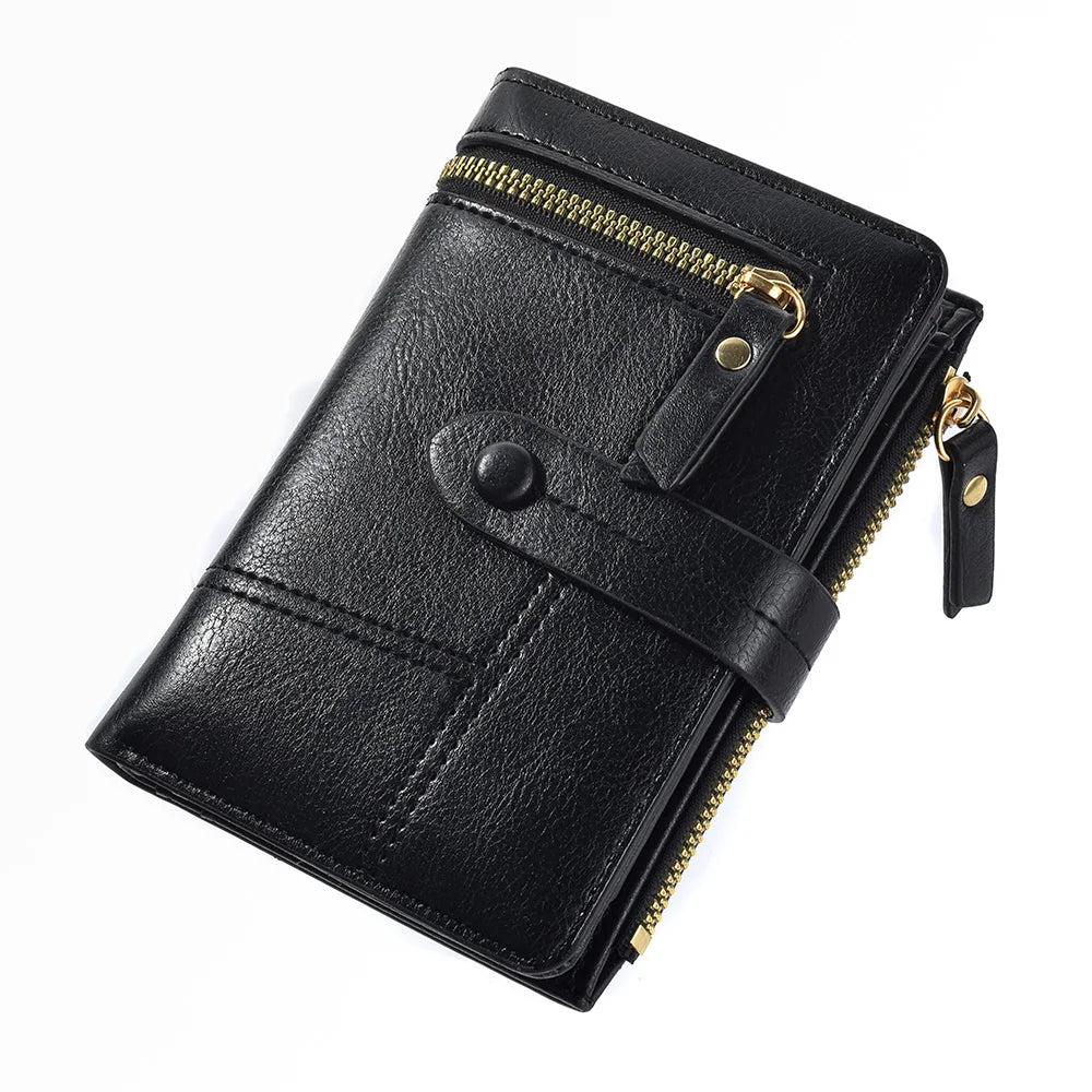 High Quality PU Leather Short Folding Vertical Double Zipper Fashion Women's Wallet