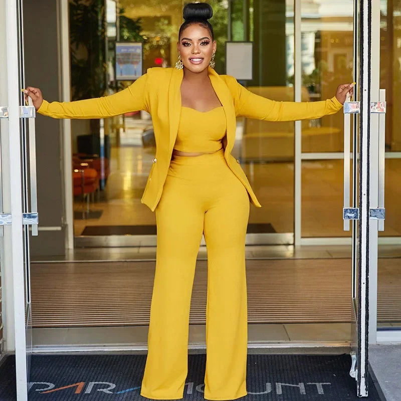 Elegant 3 Piece Women Suit Blazer and Pant Suits Business Work Wear