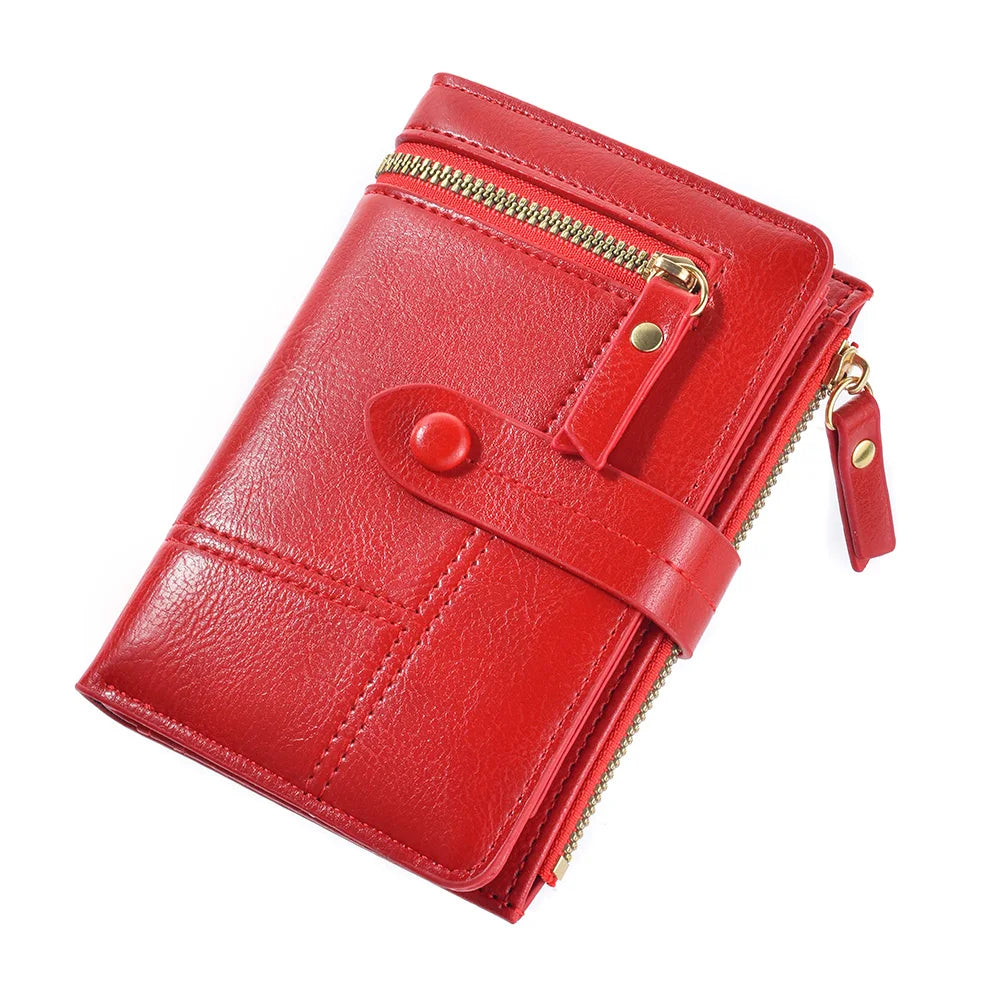 High Quality PU Leather Short Folding Vertical Double Zipper Fashion Women's Wallet
