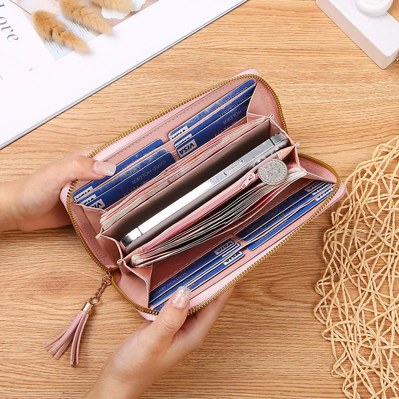 Women’s Fashion Zippered Coin Card Holder PU Leather Long Billfold Wallet