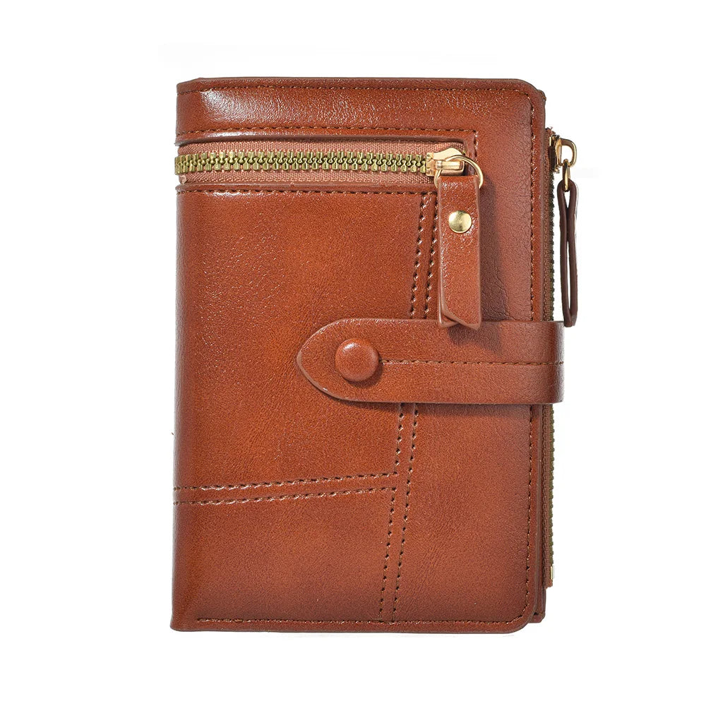 High Quality PU Leather Short Folding Vertical Double Zipper Fashion Women's Wallet