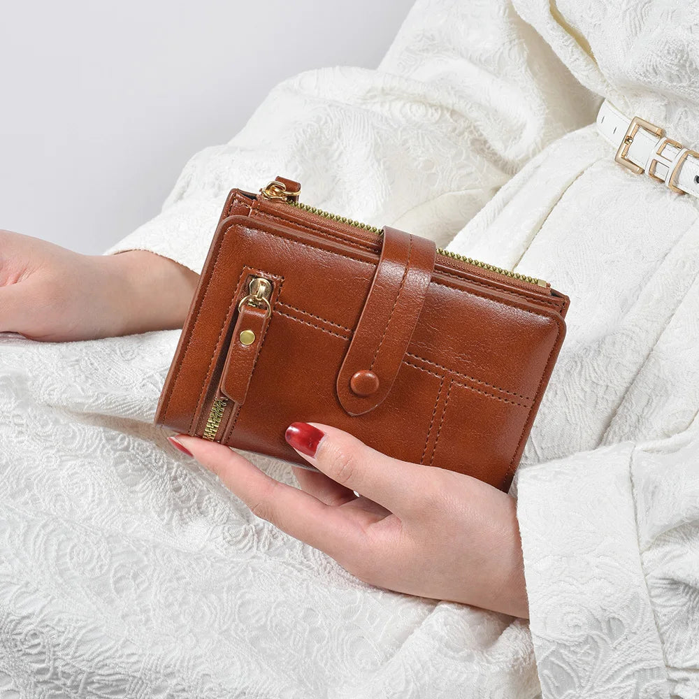 High Quality PU Leather Short Folding Vertical Double Zipper Fashion Women's Wallet