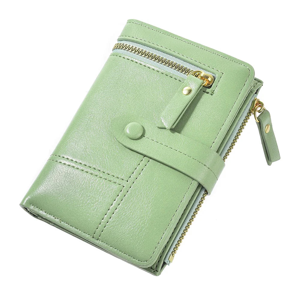High Quality PU Leather Short Folding Vertical Double Zipper Fashion Women's Wallet