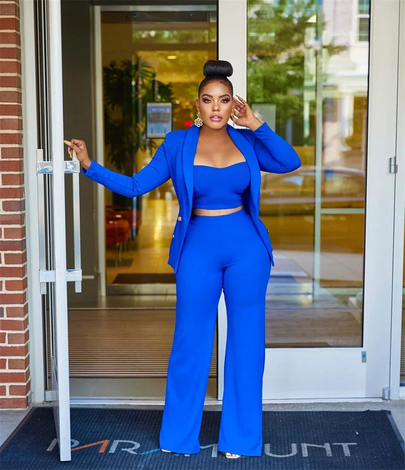 Elegant 3 Piece Women Suit Blazer and Pant Suits Business Work Wear