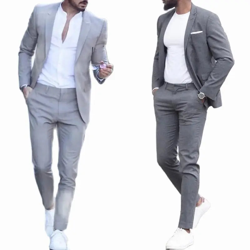 Men's Casual 2 Piece Business Suit Slim Fit Peak Lapel