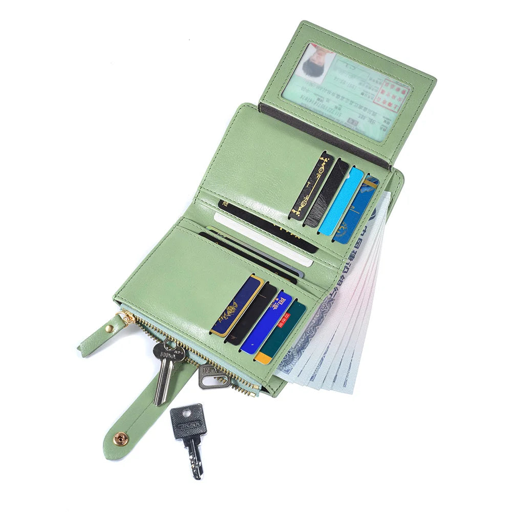 High Quality PU Leather Short Folding Vertical Double Zipper Fashion Women's Wallet