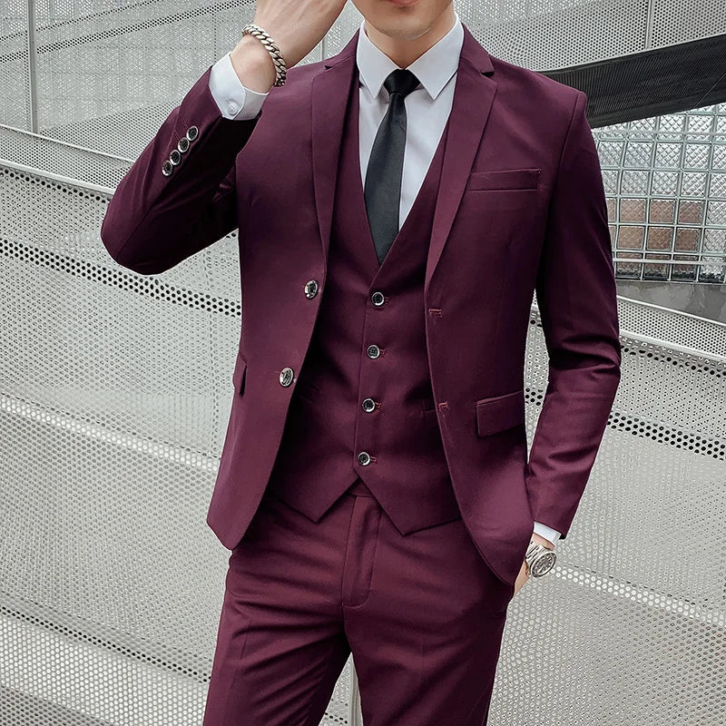 Men's Business Fashion Fair Best Man Suit (Blazer+Vest+Pants)