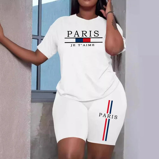 Women's Popular Cities Printing Casual T-shirt+Short Set Summer Fashion Y2k Short Streetwear