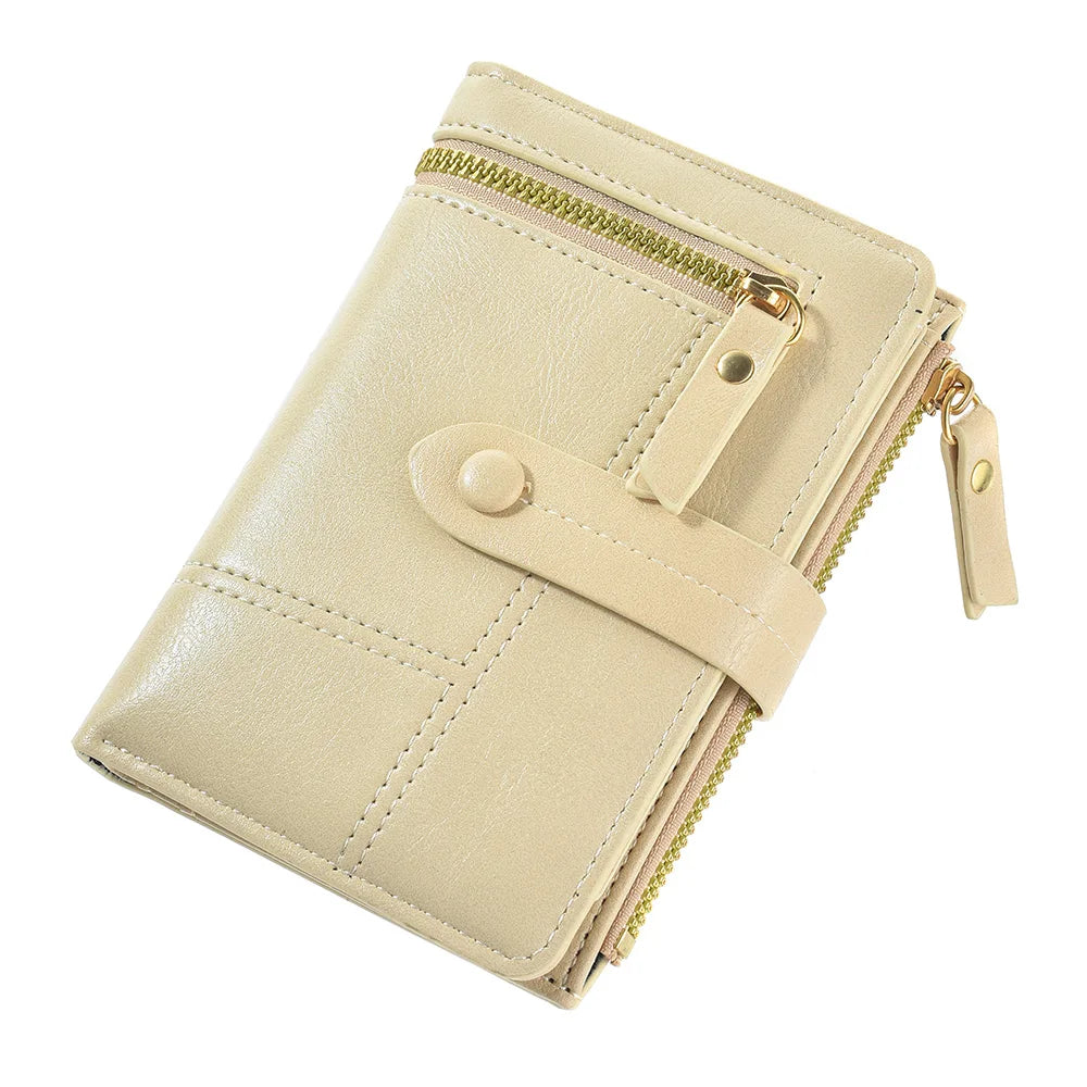 High Quality PU Leather Short Folding Vertical Double Zipper Fashion Women's Wallet