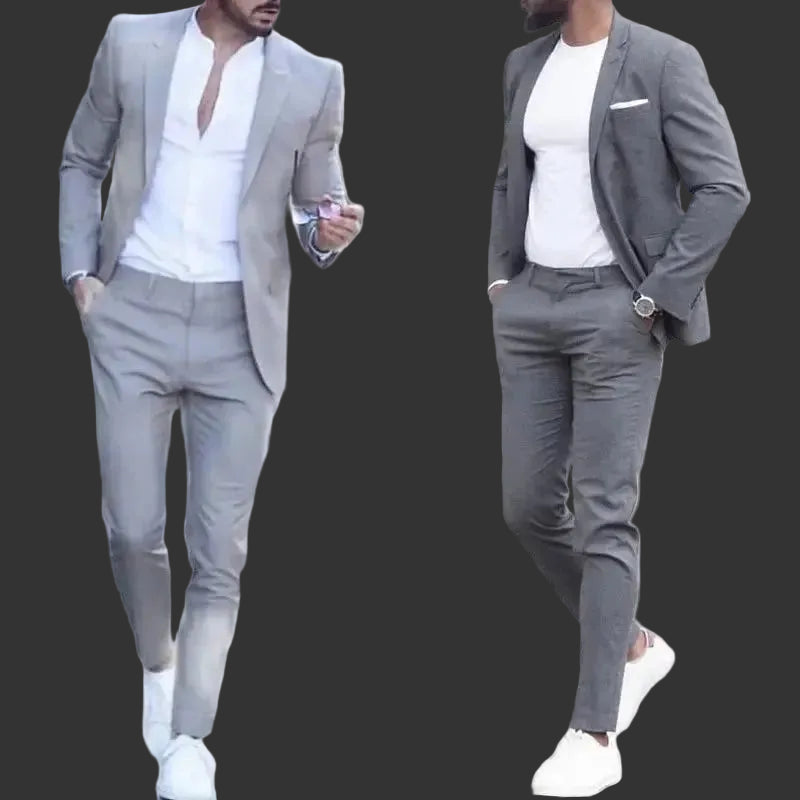 Men's Casual 2 Piece Business Suit Slim Fit Peak Lapel