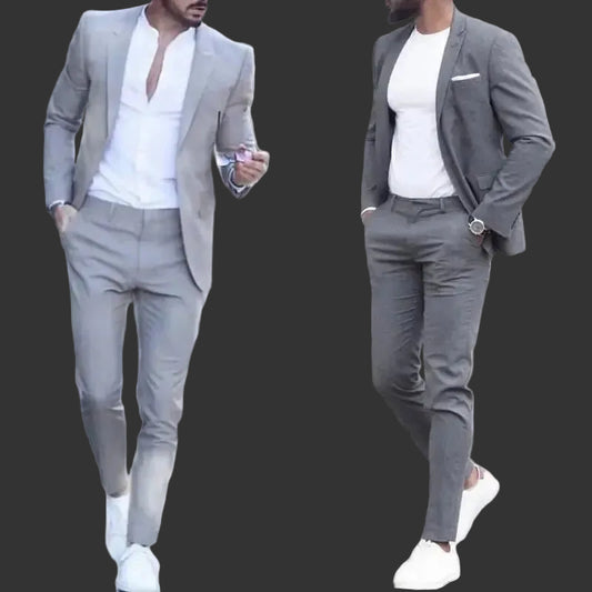 Men's Casual 2 Piece Business Suit Slim Fit Peak Lapel